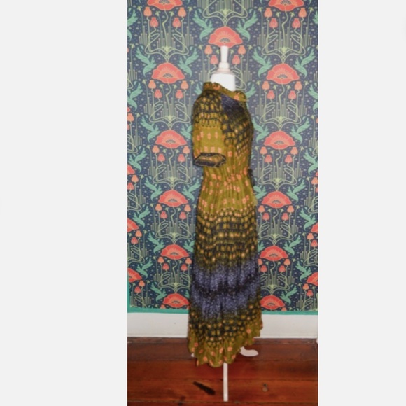 Free People Rare Feelings Olive Green Blue Floral Boho Maxi Dress Nwt XL - Picture 8 of 9